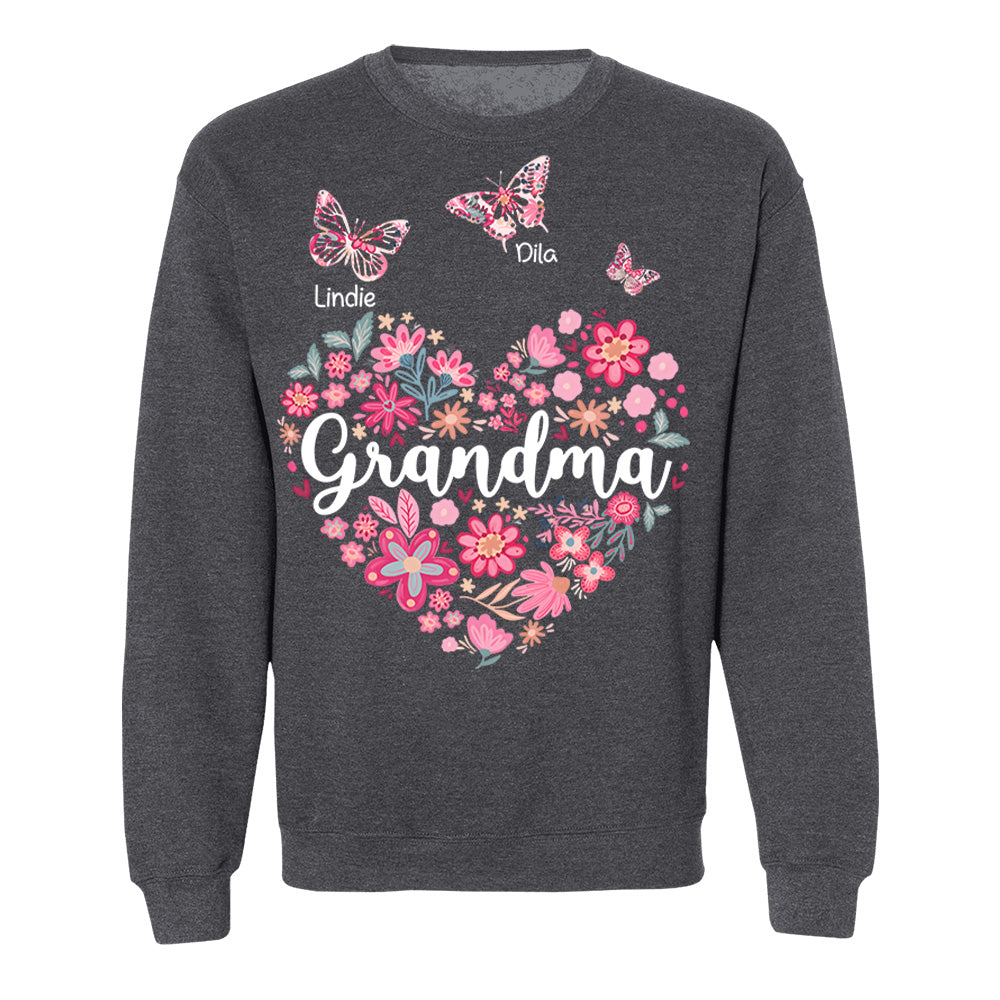 Grandma Flower Heart - Personalized Cute Pink Flower For Nana Gigi - Custom Kids Names NA04 Hv01