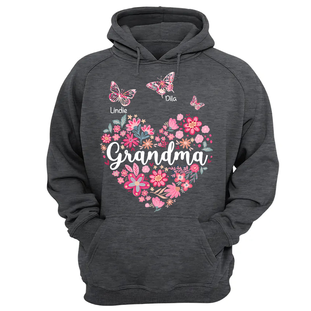 Grandma Flower Heart - Personalized Cute Pink Flower For Nana Gigi - Custom Kids Names NA04 Hv01