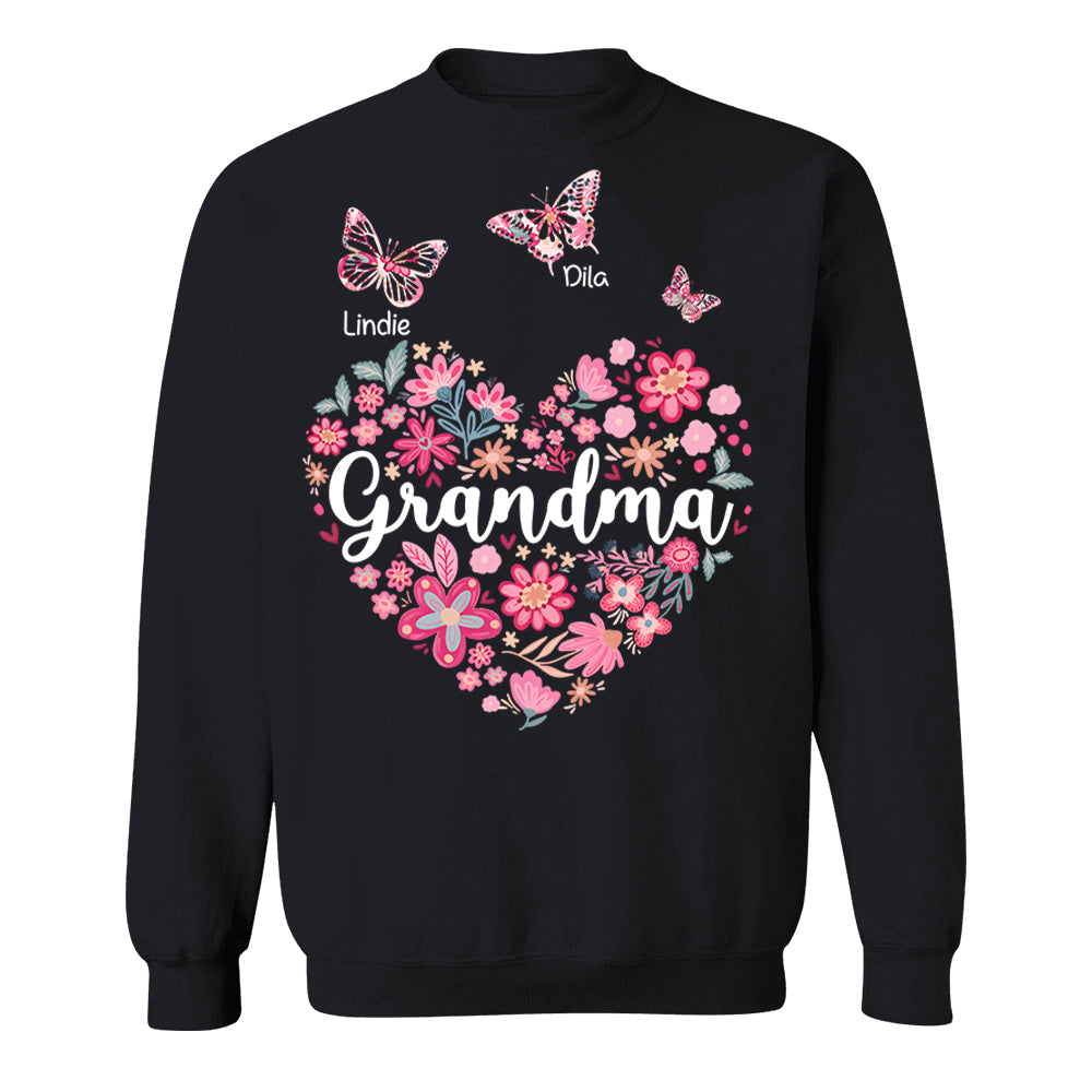 Grandma Flower Heart - Personalized Cute Pink Flower For Nana Gigi - Custom Kids Names NA04 Hv01