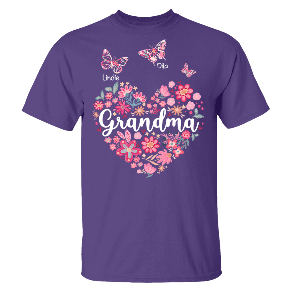 Grandma Flower Heart - Personalized Cute Pink Flower For Nana Gigi - Custom Kids Names NA04 Hv01