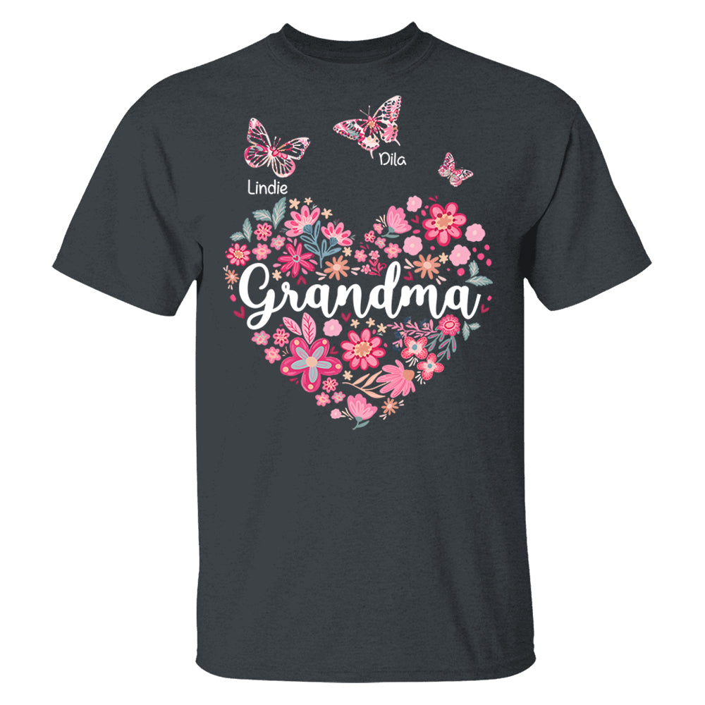Grandma Flower Heart - Personalized Cute Pink Flower For Nana Gigi - Custom Kids Names NA04 Hv01