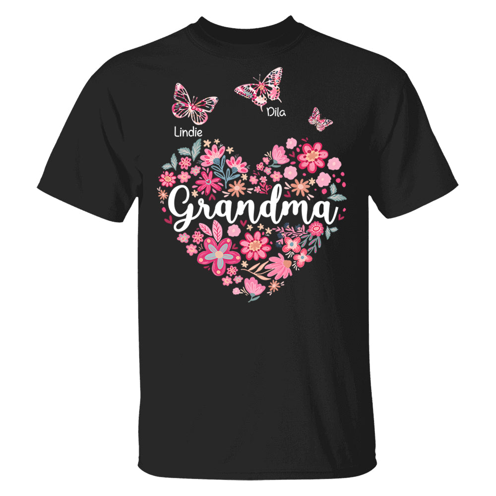 Grandma Flower Heart - Personalized Cute Pink Flower For Nana Gigi - Custom Kids Names NA04 Hv01