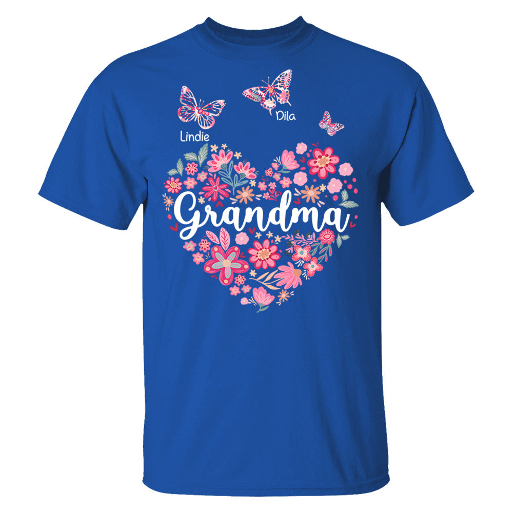 Grandma Flower Heart - Personalized Cute Pink Flower For Nana Gigi - Custom Kids Names NA04 Hv01