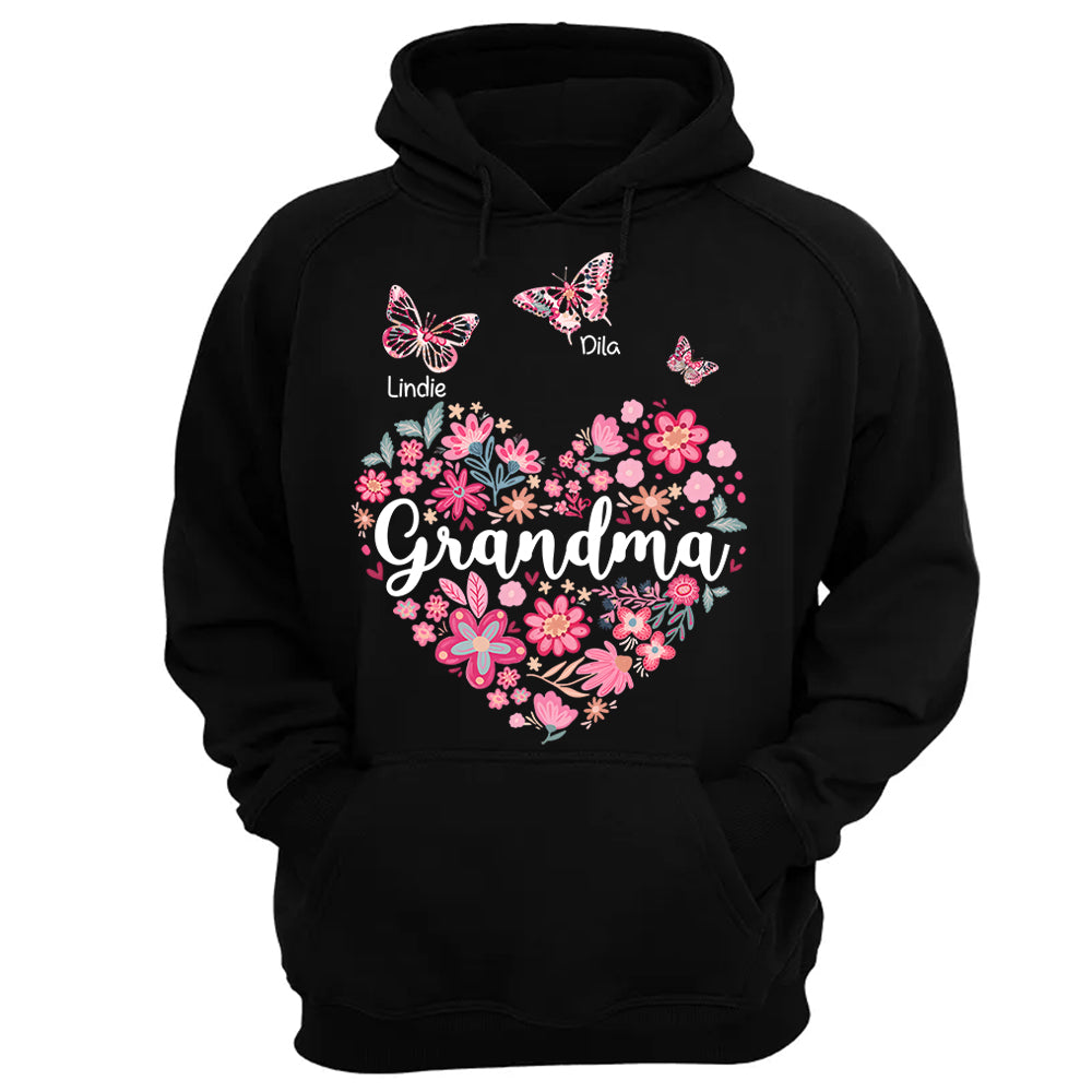Grandma Flower Heart - Personalized Cute Pink Flower For Nana Gigi - Custom Kids Names NA04 Hv01