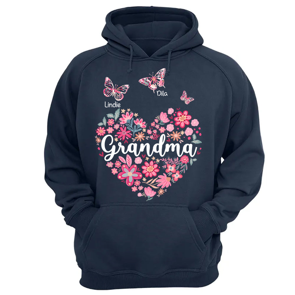 Grandma Flower Heart - Personalized Cute Pink Flower For Nana Gigi - Custom Kids Names NA04 Hv01