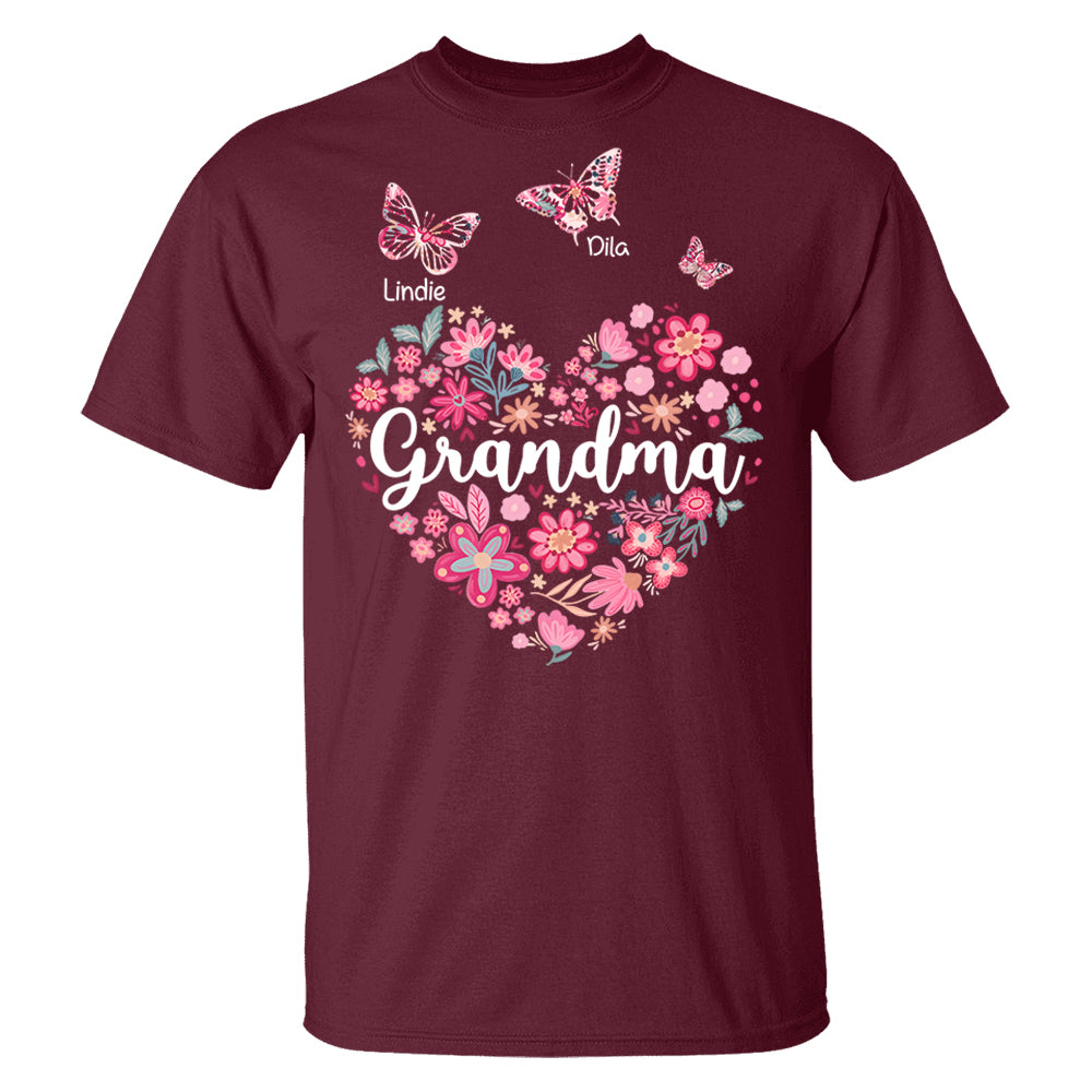 Grandma Flower Heart - Personalized Cute Pink Flower For Nana Gigi - Custom Kids Names NA04 Hv01