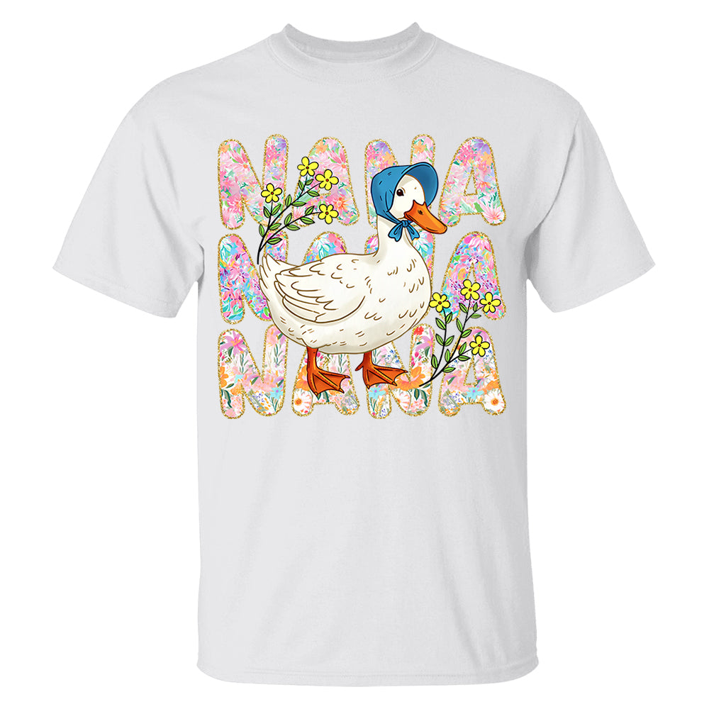 Floral Mama Goose - Personalized Shirt For Grandma Hv01