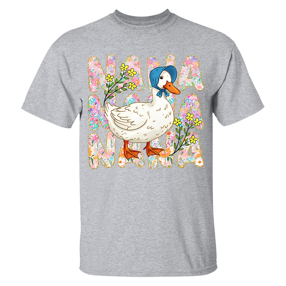 Floral Mama Goose - Personalized Shirt For Grandma Hv01