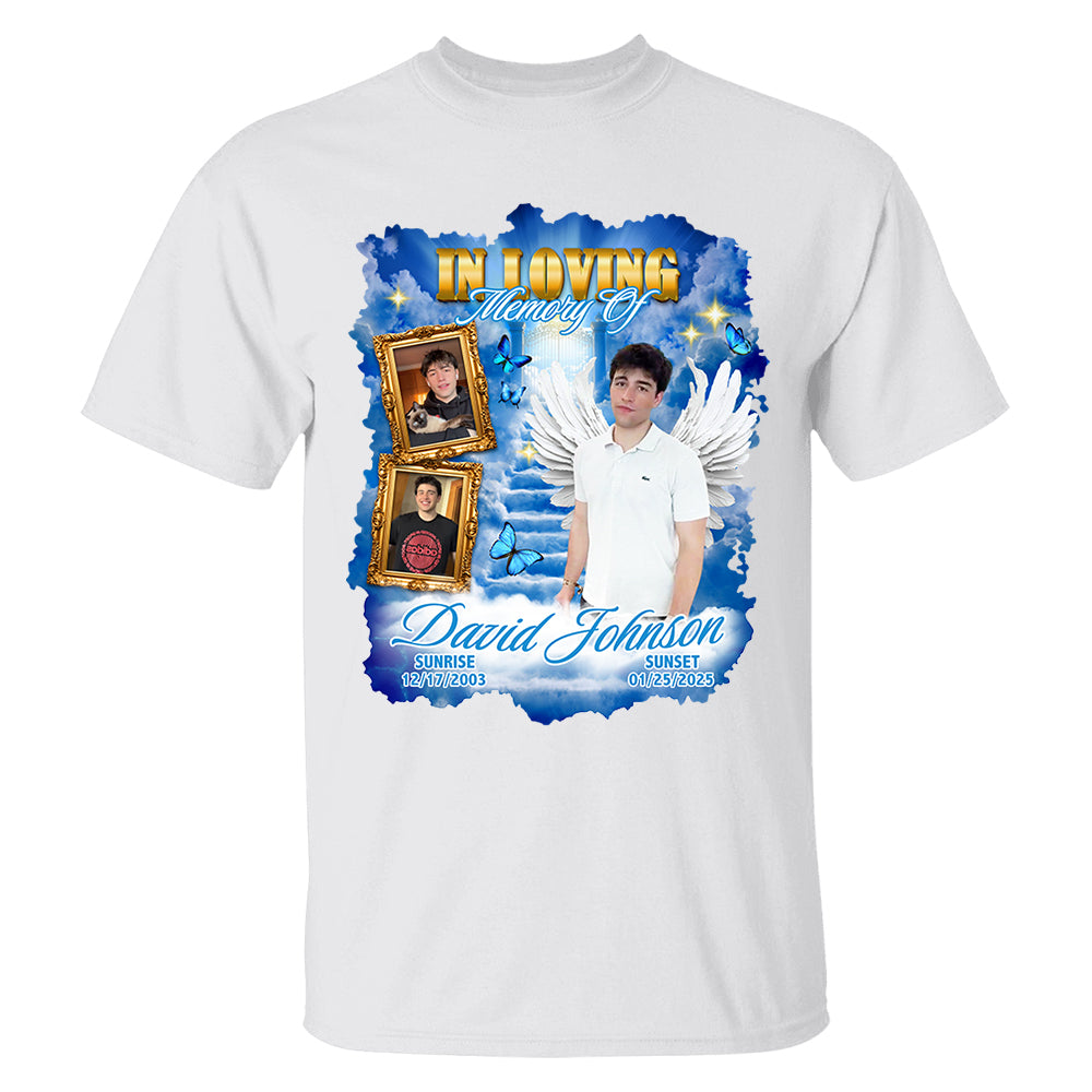 In Loving Memory ,Heaven's Stairway Shirt - Personalized Photo Memorial Shirt DO98