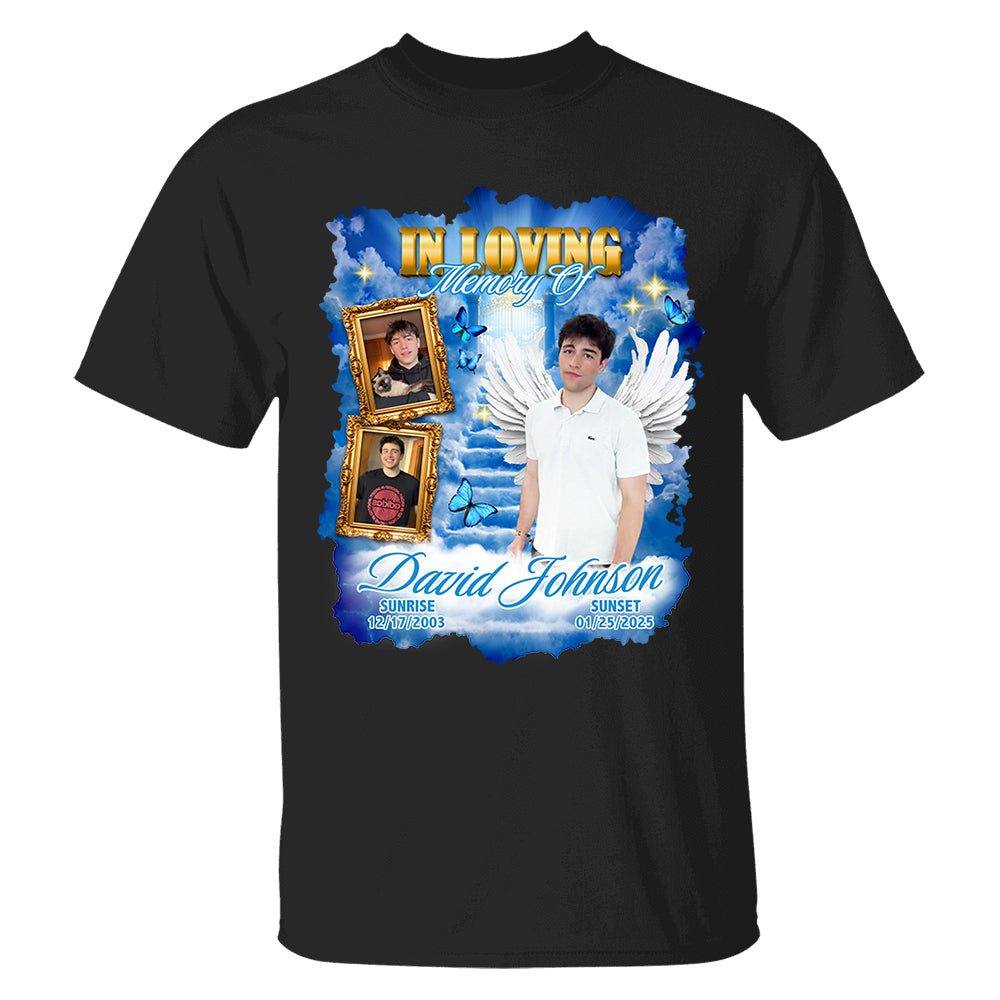 In Loving Memory ,Heaven's Stairway Shirt - Personalized Photo Memorial Shirt DO98