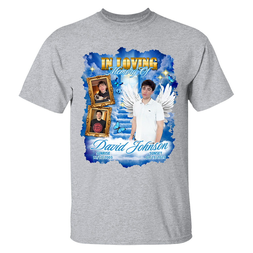 In Loving Memory ,Heaven's Stairway Shirt - Personalized Photo Memorial Shirt DO98