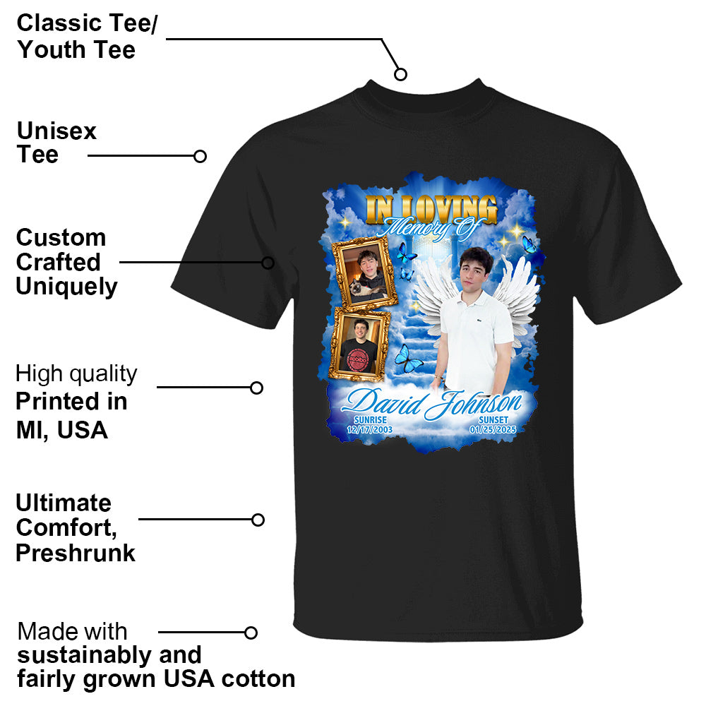 In Loving Memory ,Heaven's Stairway Shirt - Personalized Photo Memorial Shirt DO98