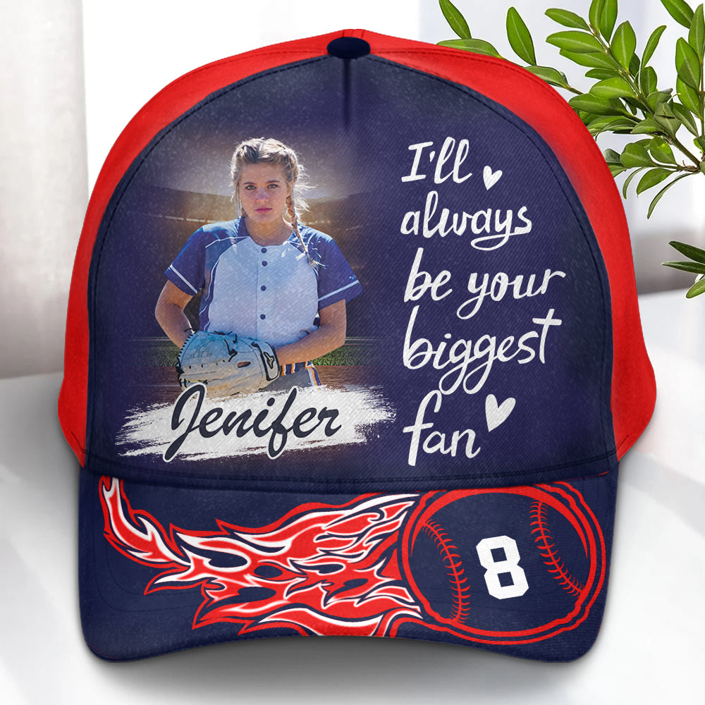 I Will Always Be Your Biggest Fan Custom Photo Cap GameDay Cap Gift For Softball Mom Dad Sport Family Tu20