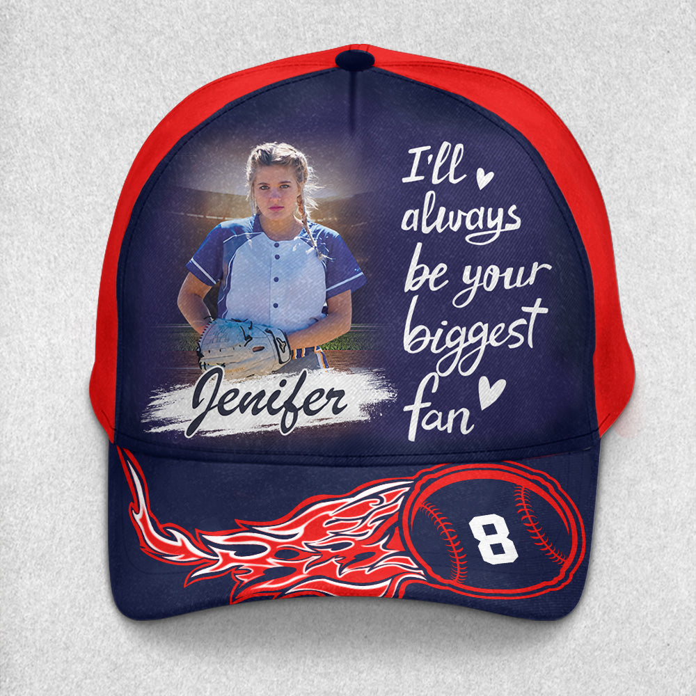 I Will Always Be Your Biggest Fan Custom Photo Cap GameDay Cap Gift For Softball Mom Dad Sport Family Tu20