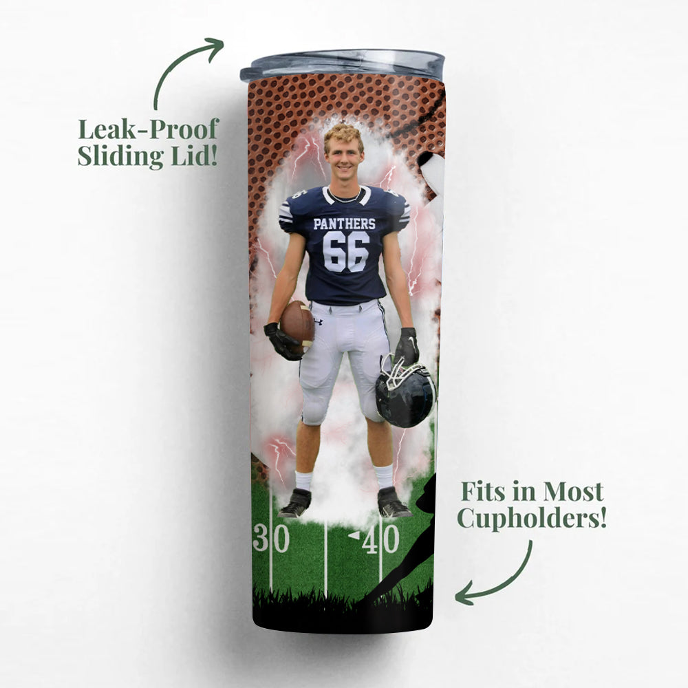 Football Game Day Personalized Skinny Tumbler Custom Photo Gift For Football Player Ph99