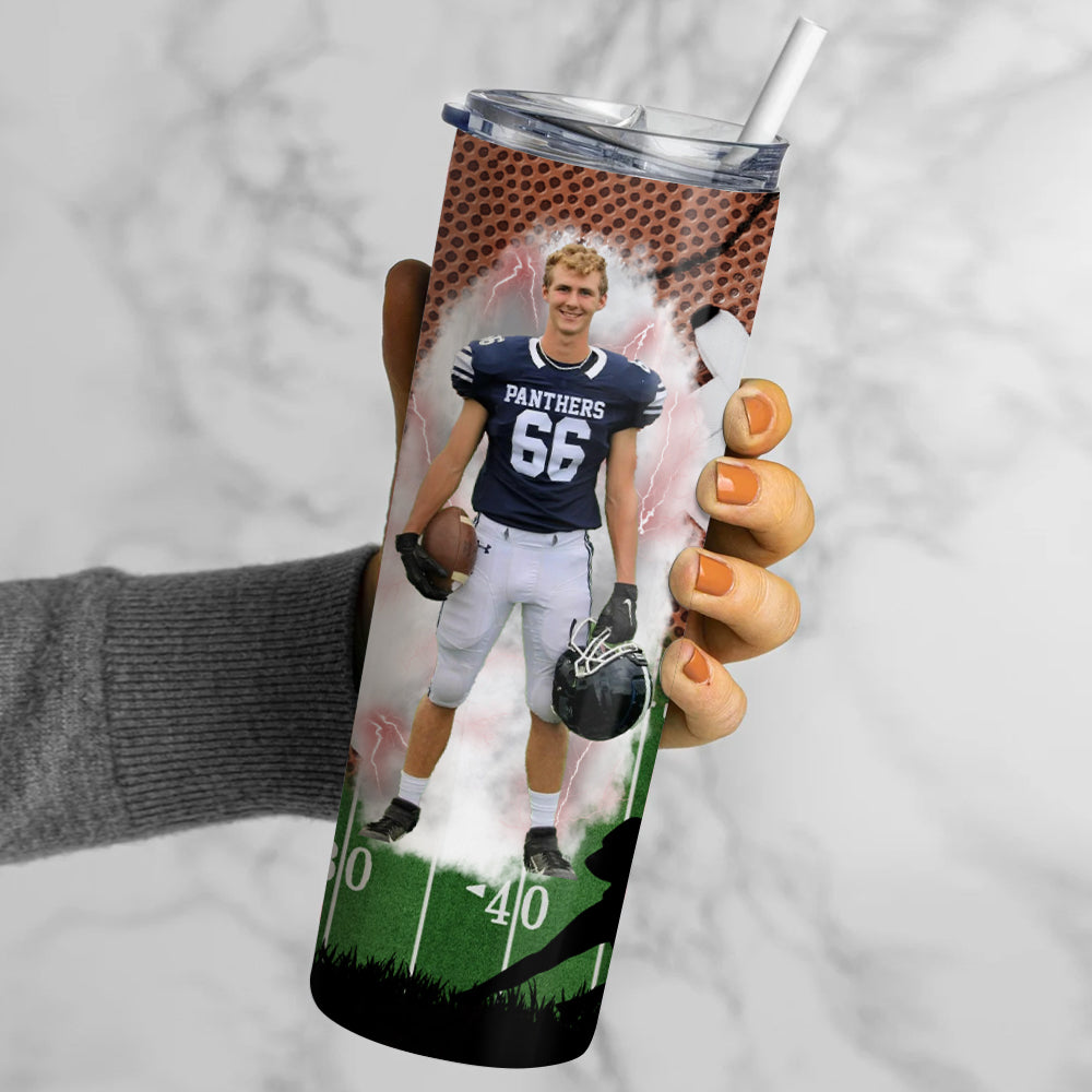 Football Game Day Personalized Skinny Tumbler Custom Photo Gift For Football Player Ph99