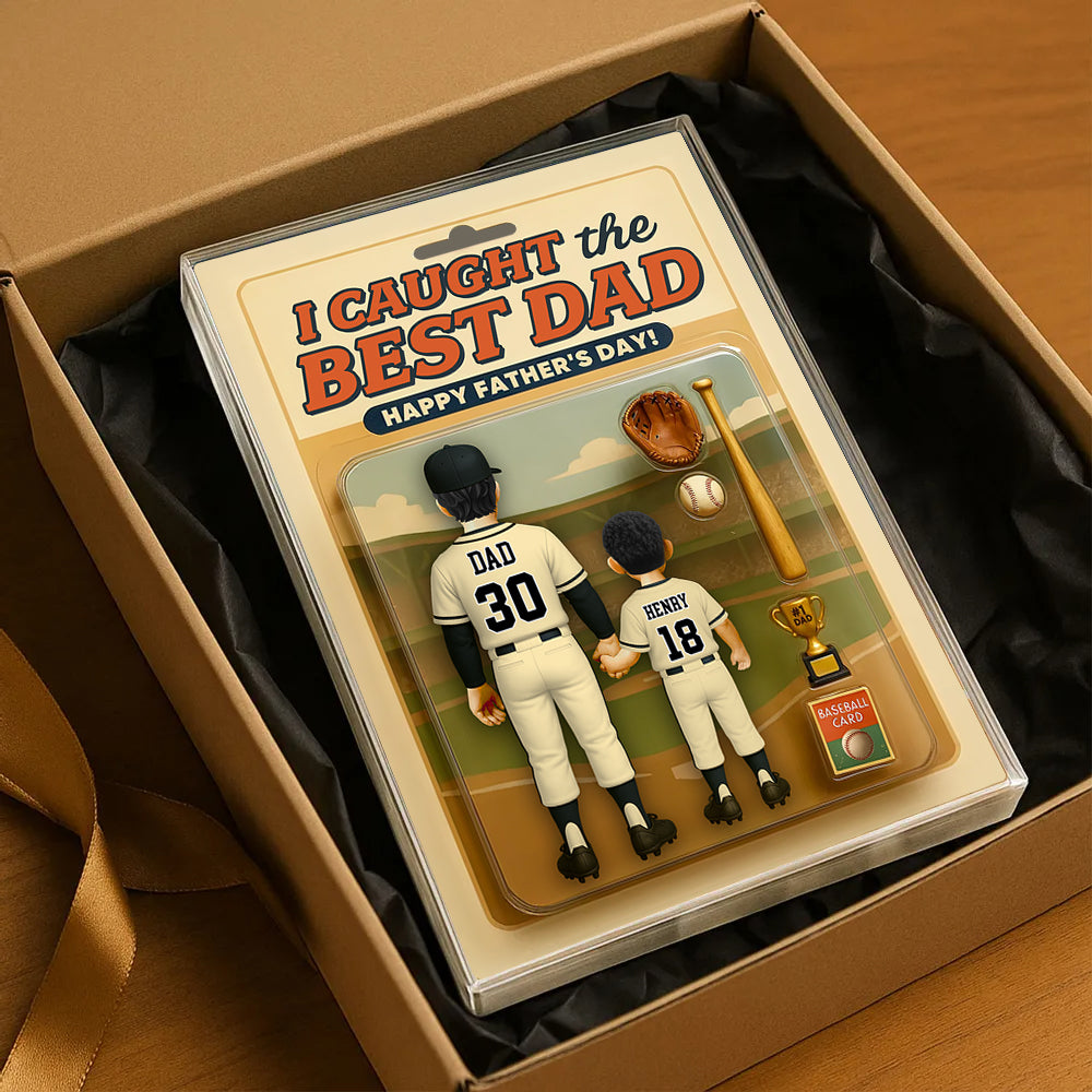I Caught the Best Dad, Personalize Baseball Dad Acrylic Block Plaque, Father's Day Gift for Dad A2110