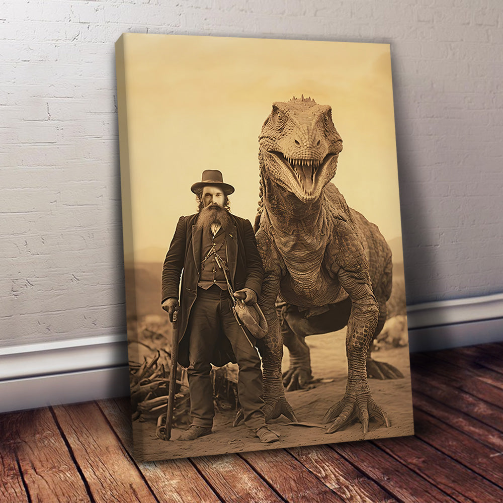 Personalized Vintage Dinosaur Portrait – Custom Face Poster Canvas