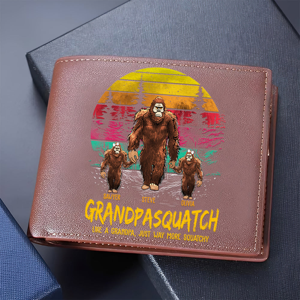 Papasquatch, Like A Grandpa, Just Way More Squatchy - Personalized Vintage Leather Wallet