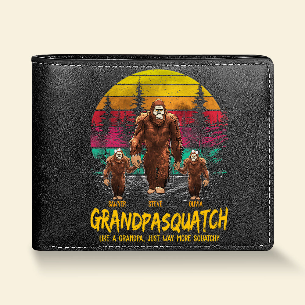 Papasquatch, Like A Grandpa, Just Way More Squatchy - Personalized Vintage Leather Wallet