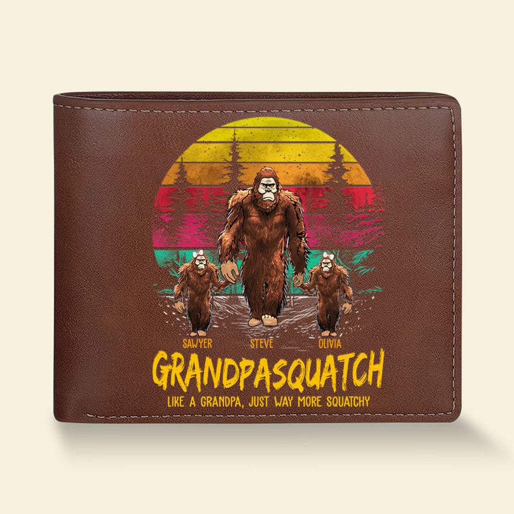 Papasquatch, Like A Grandpa, Just Way More Squatchy - Personalized Vintage Leather Wallet