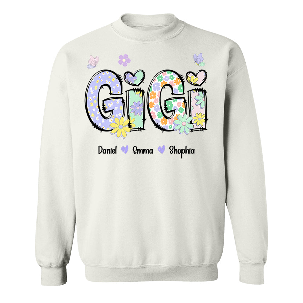 Gigi Purple Floral Shirt - Custom Nickname Grandma Nana Mimi & Kid Names - Mother's Day NA04 pt99