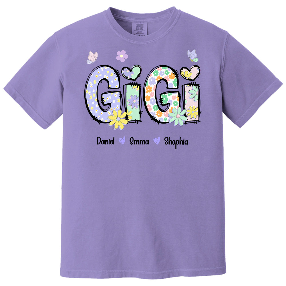 Gigi Purple Floral Shirt - Custom Nickname Grandma Nana Mimi & Kid Names - Mother's Day NA04 pt99