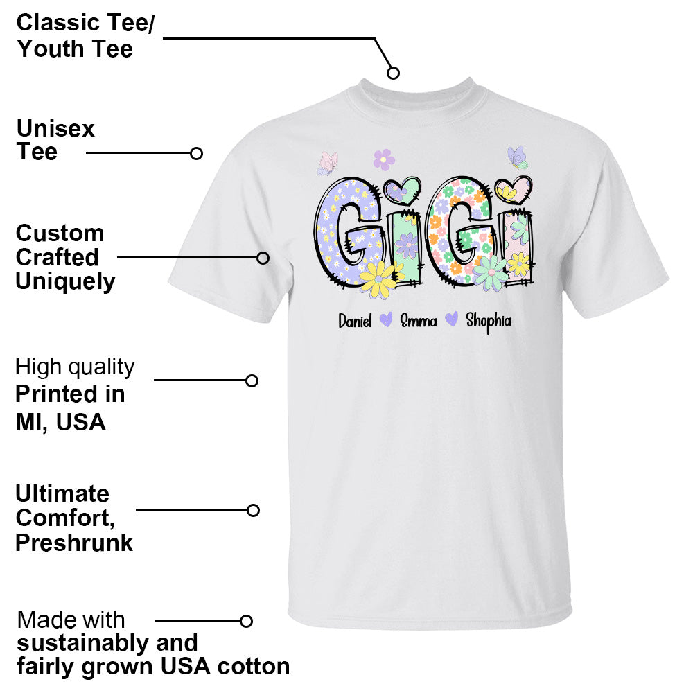 Gigi Purple Floral Shirt - Custom Nickname Grandma Nana Mimi & Kid Names - Mother's Day NA04 pt99