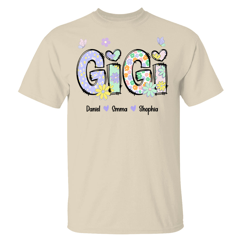 Gigi Purple Floral Shirt - Custom Nickname Grandma Nana Mimi & Kid Names - Mother's Day NA04 pt99