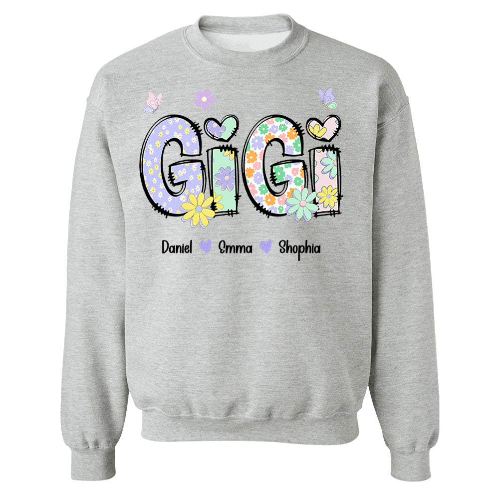 Gigi Purple Floral Shirt - Custom Nickname Grandma Nana Mimi & Kid Names - Mother's Day NA04 pt99