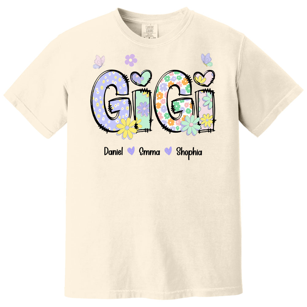 Gigi Purple Floral Shirt - Custom Nickname Grandma Nana Mimi & Kid Names - Mother's Day NA04 pt99