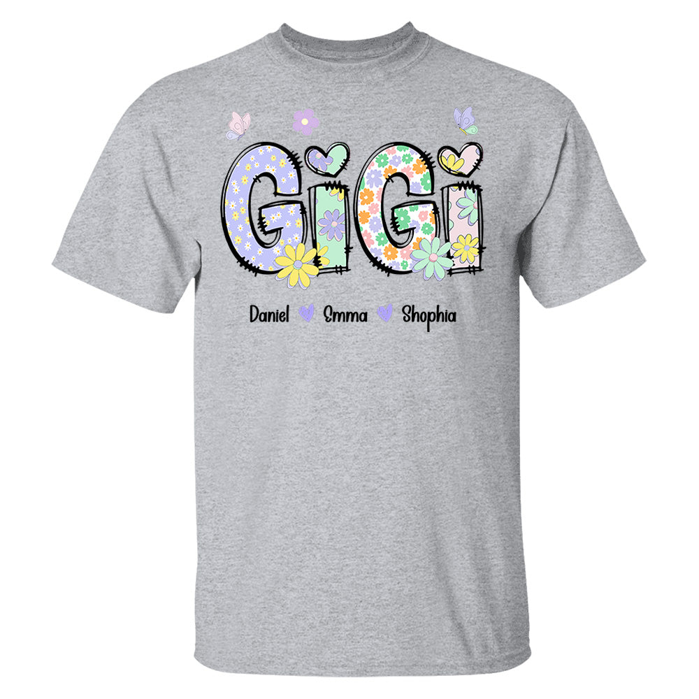 Gigi Purple Floral Shirt - Custom Nickname Grandma Nana Mimi & Kid Names - Mother's Day NA04 pt99