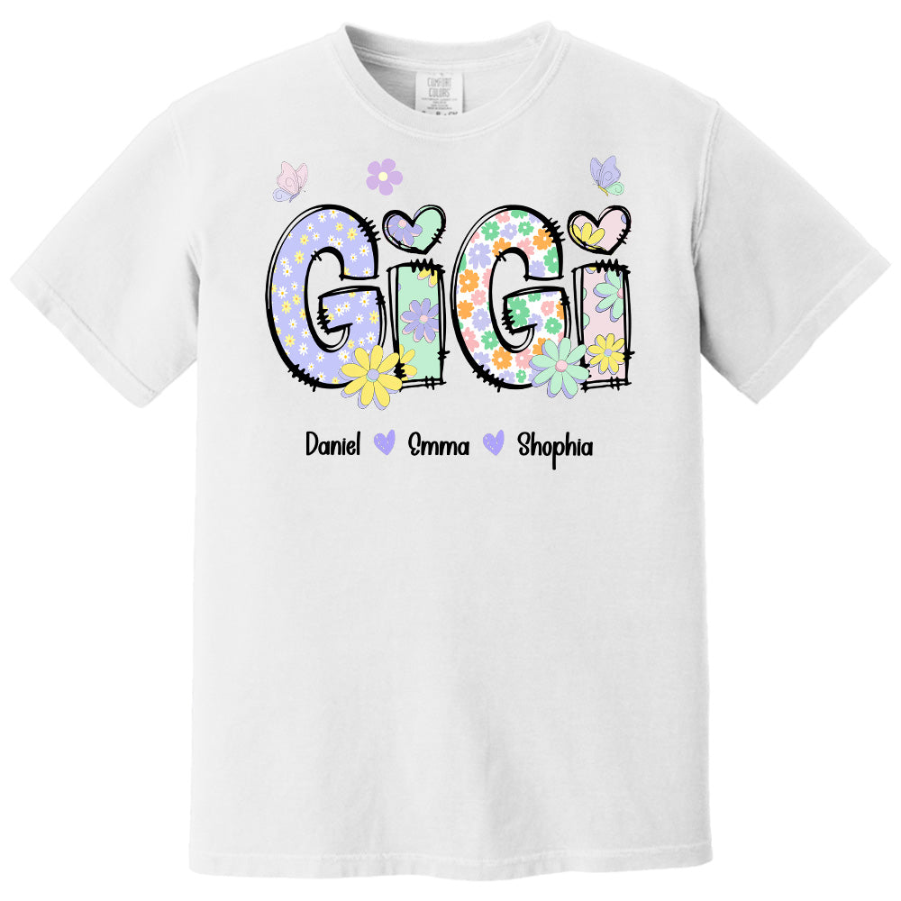 Gigi Purple Floral Shirt - Custom Nickname Grandma Nana Mimi & Kid Names - Mother's Day NA04 pt99