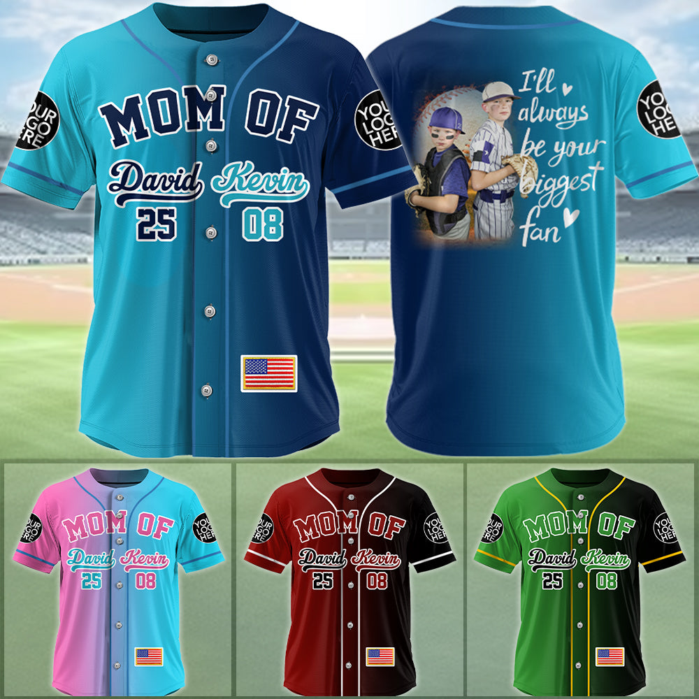 I'll Be Your Biggest Fan, Custom Kids' Names & Photo Baseball Jersey Gradient, Gift For Baseball Lover A2110 Hv01