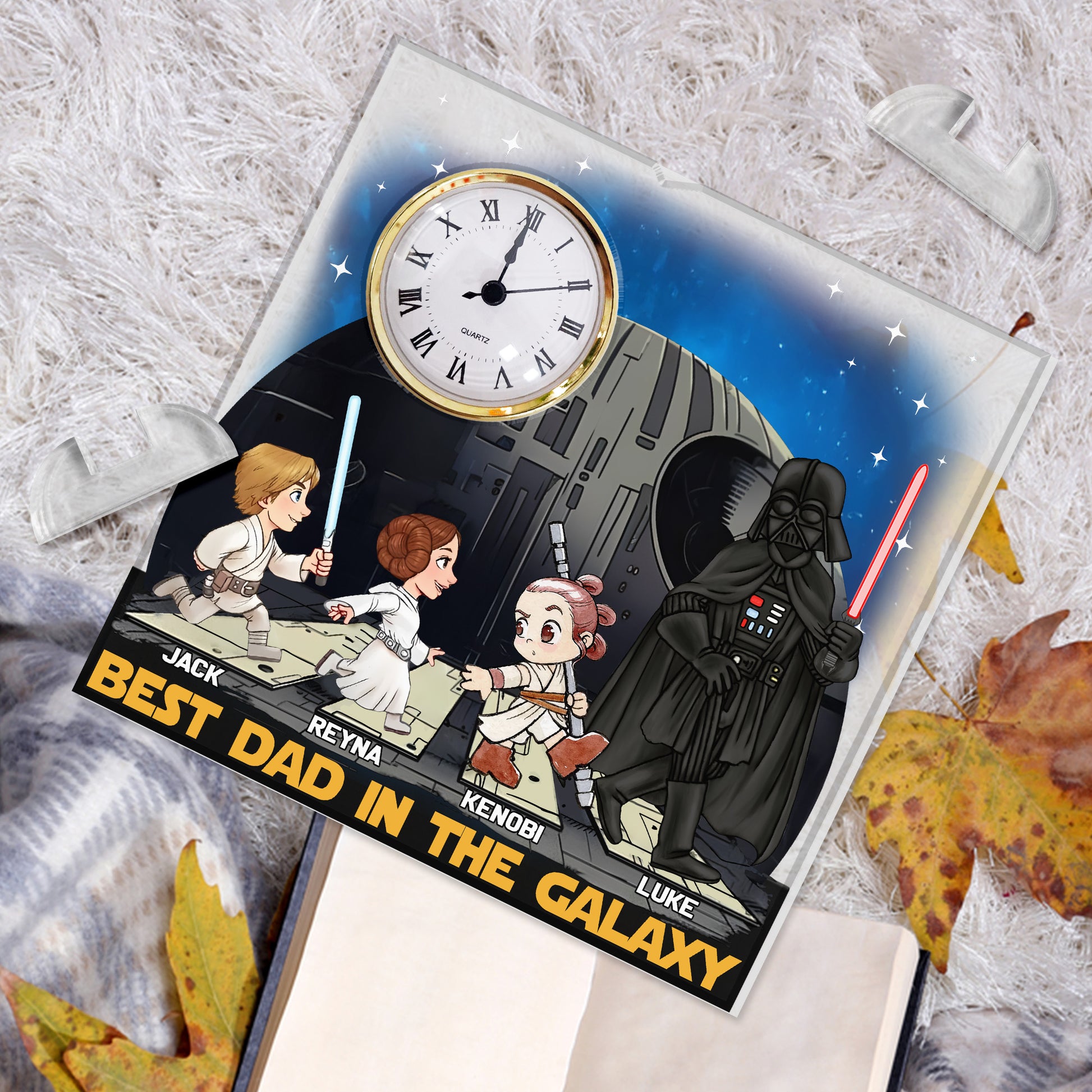 Best Dad In The Galaxy - Personalized Acrylic Desk Clock Plaque Gift For Dad Tu20