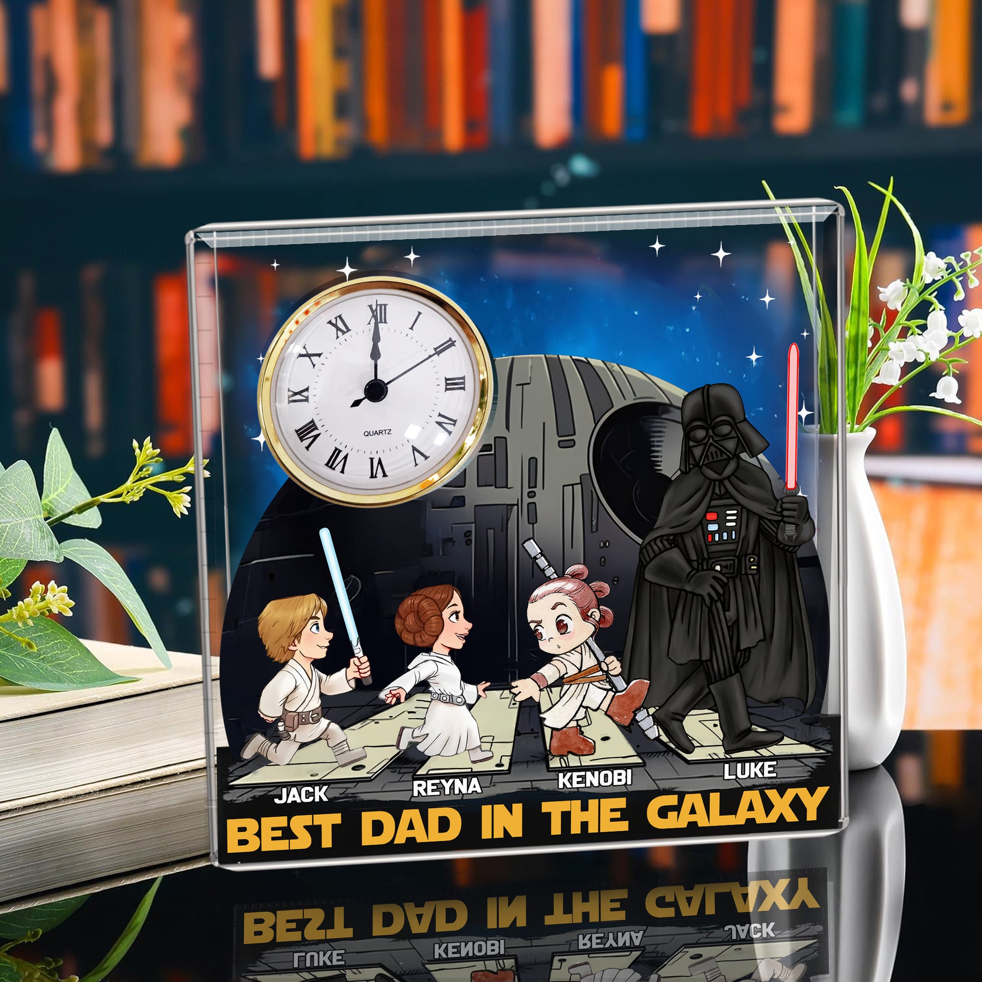 Best Dad In The Galaxy - Personalized Acrylic Desk Clock Plaque Gift For Dad Tu20