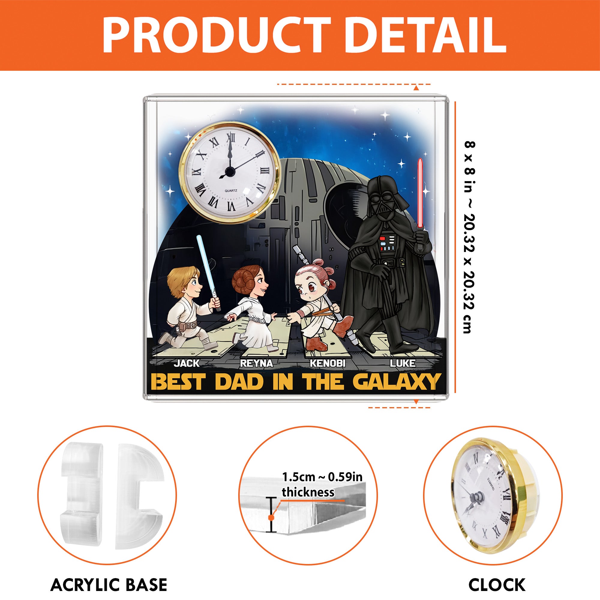 Best Dad In The Galaxy - Personalized Acrylic Desk Clock Plaque Gift For Dad Tu20