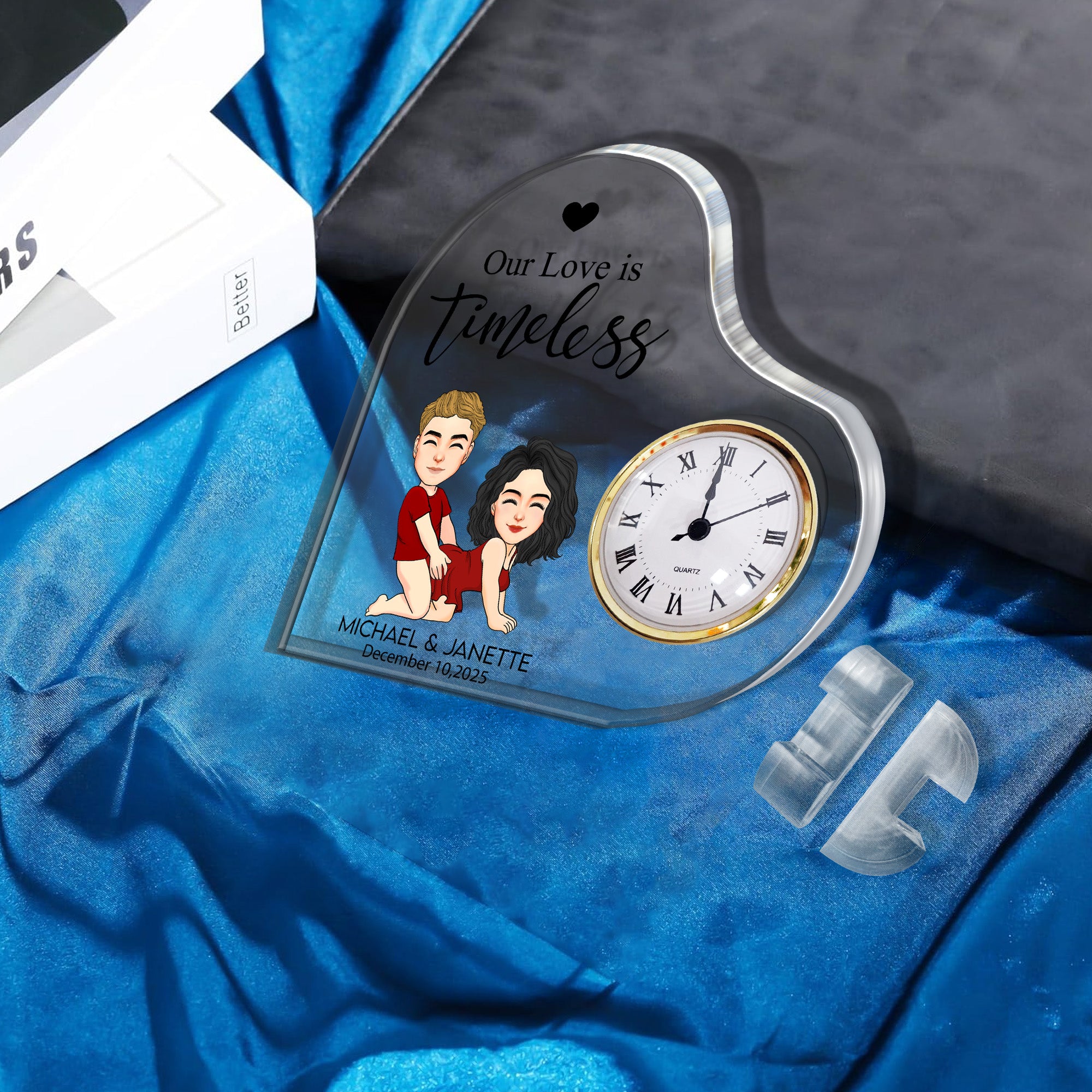 Anniversary Engraved Heart Clock -  Personalized Acrylic Desk Clock Plaque For Couple Nh00
