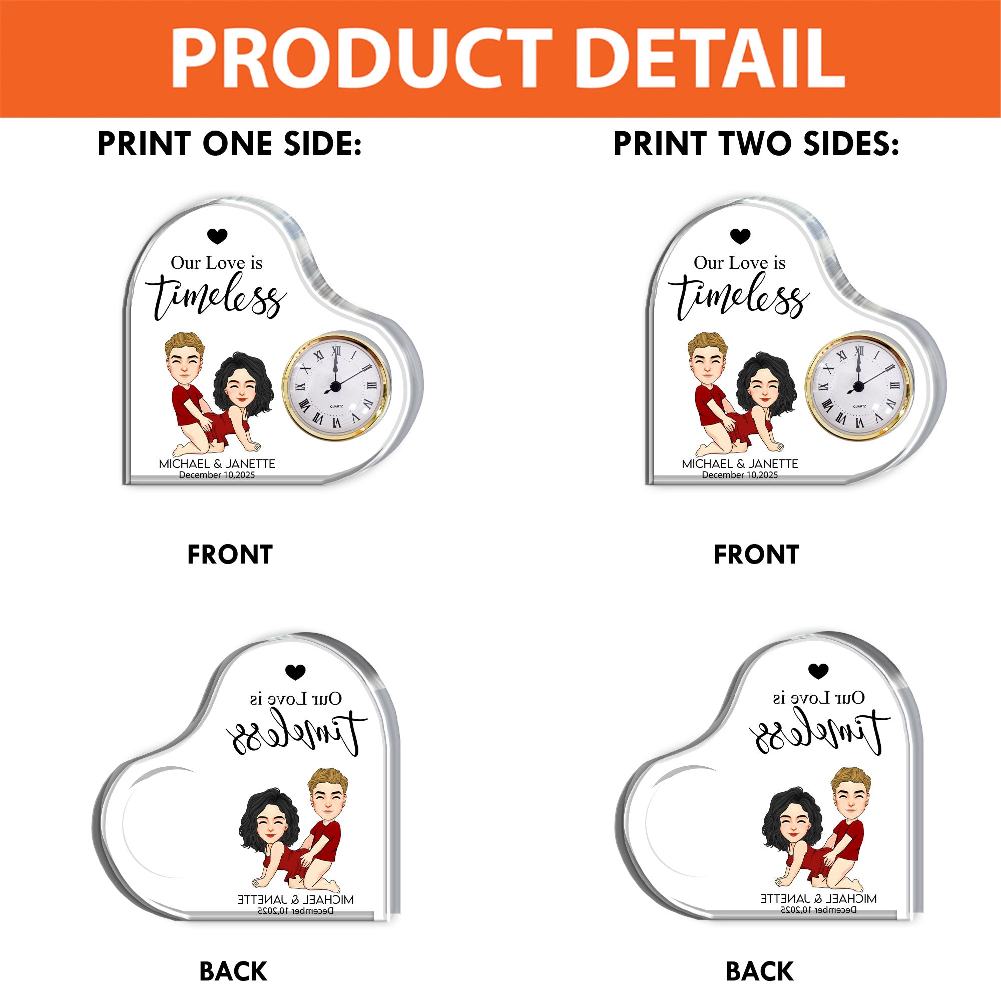 Anniversary Engraved Heart Clock -  Personalized Acrylic Desk Clock Plaque For Couple Nh00