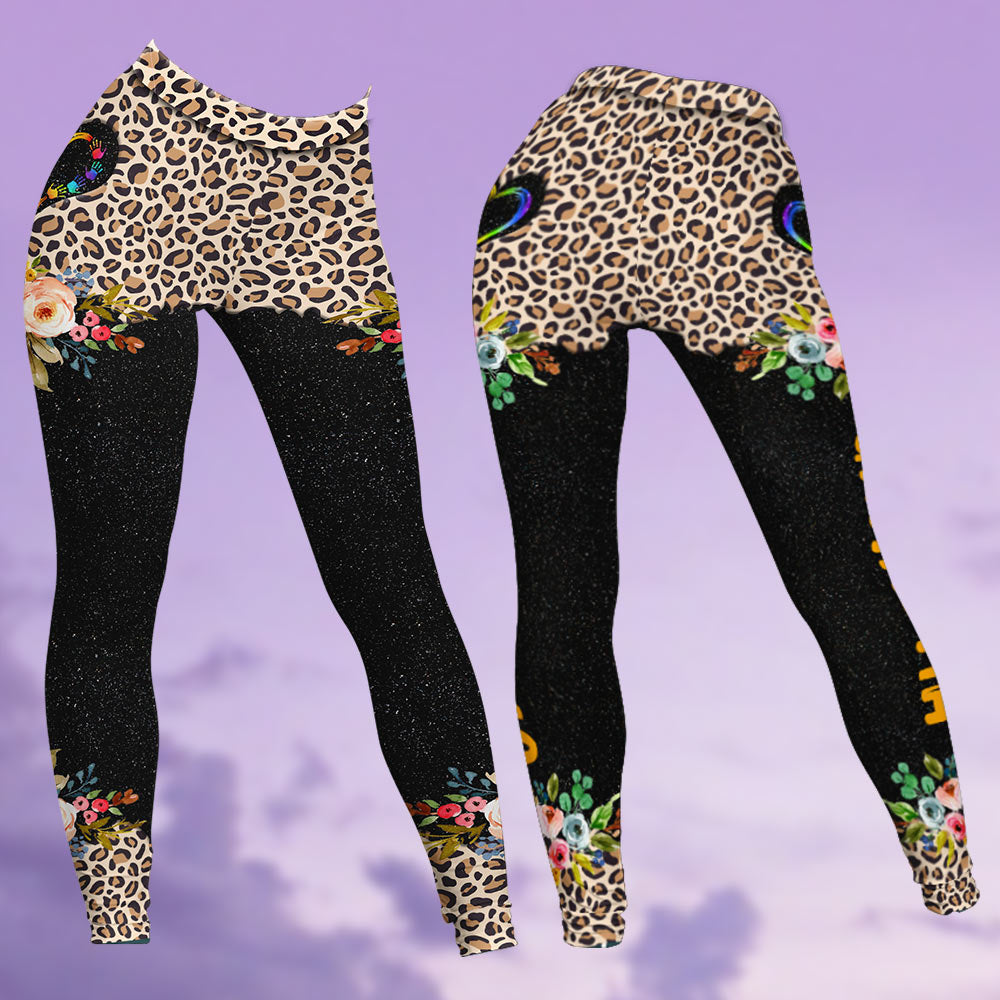 Grandma Mom Heart Hand Leopard Pattern Personalized All Over Print, 3D Hoodie, Tank Top and Legging Set For Grandma