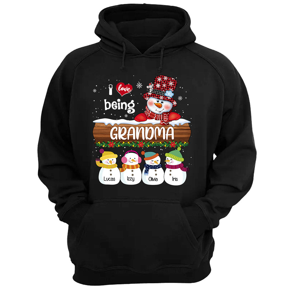 Personalized I Love Being Grandma Snowman Shirt Grandma With Grandkids Name Christmas Shirt
