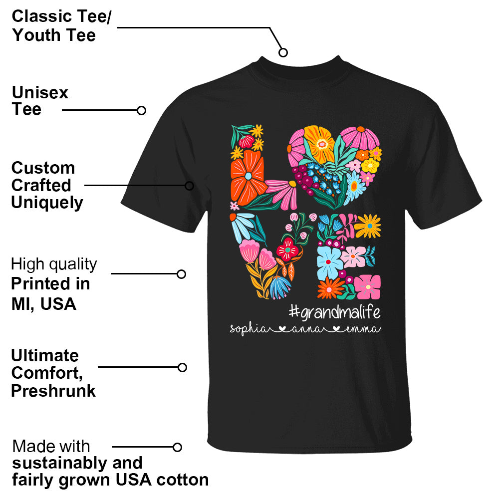 Love Grandmalife - Cute Personalized Floral Shirt For Mother's Day - Custom Kids Names NA04 Do99