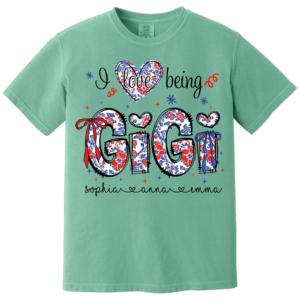 I Love Being Gigi - Personalized Grandma Shirt, Custom Nickname and Kid, Gift For Mother's Day, Independence Day NA04 Li29