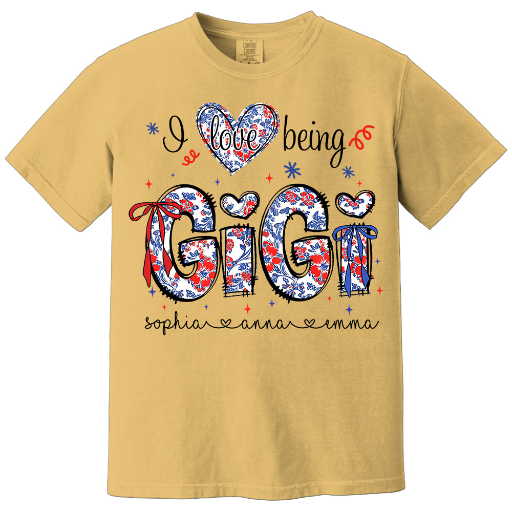 I Love Being Gigi - Personalized Grandma Shirt, Custom Nickname and Kid, Gift For Mother's Day, Independence Day NA04 Li29