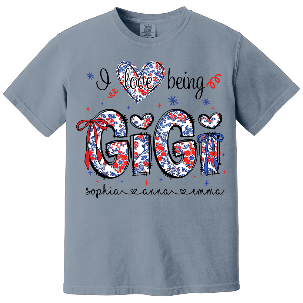 I Love Being Gigi - Personalized Grandma Shirt, Custom Nickname and Kid, Gift For Mother's Day, Independence Day NA04 Li29