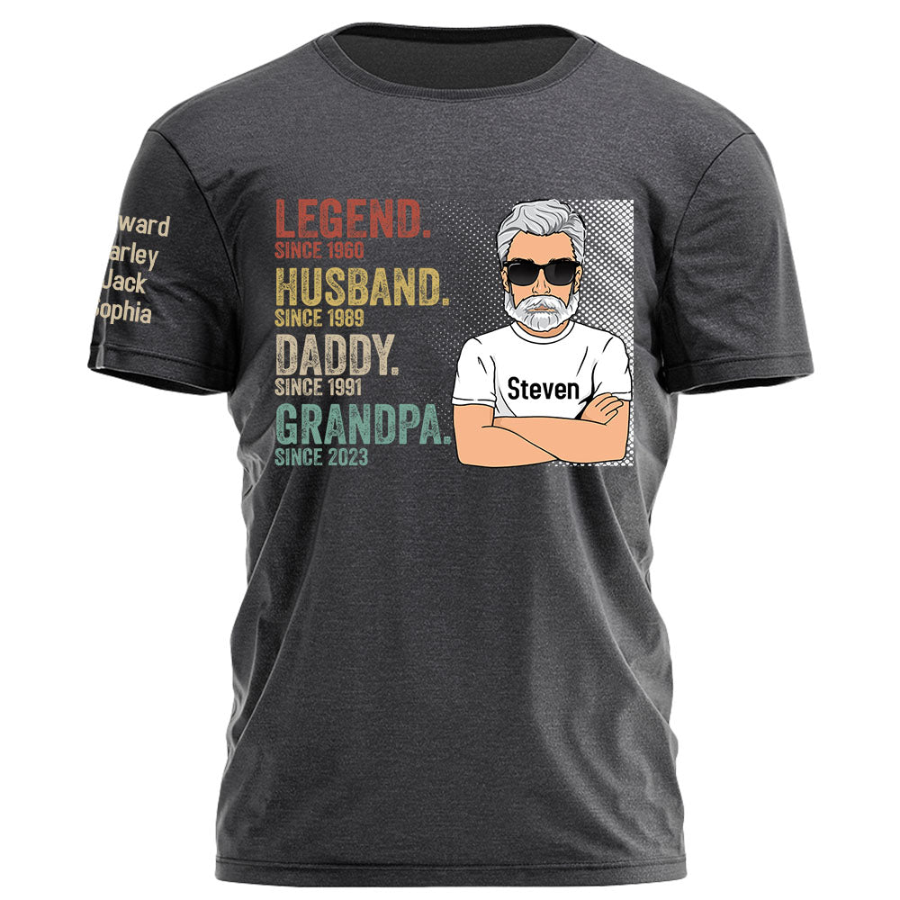 Legend Husband Dad Grandpa Personalized Shirt With Design On Sleeve - Father's Day, Birthday Gift For Dad, Grandpa