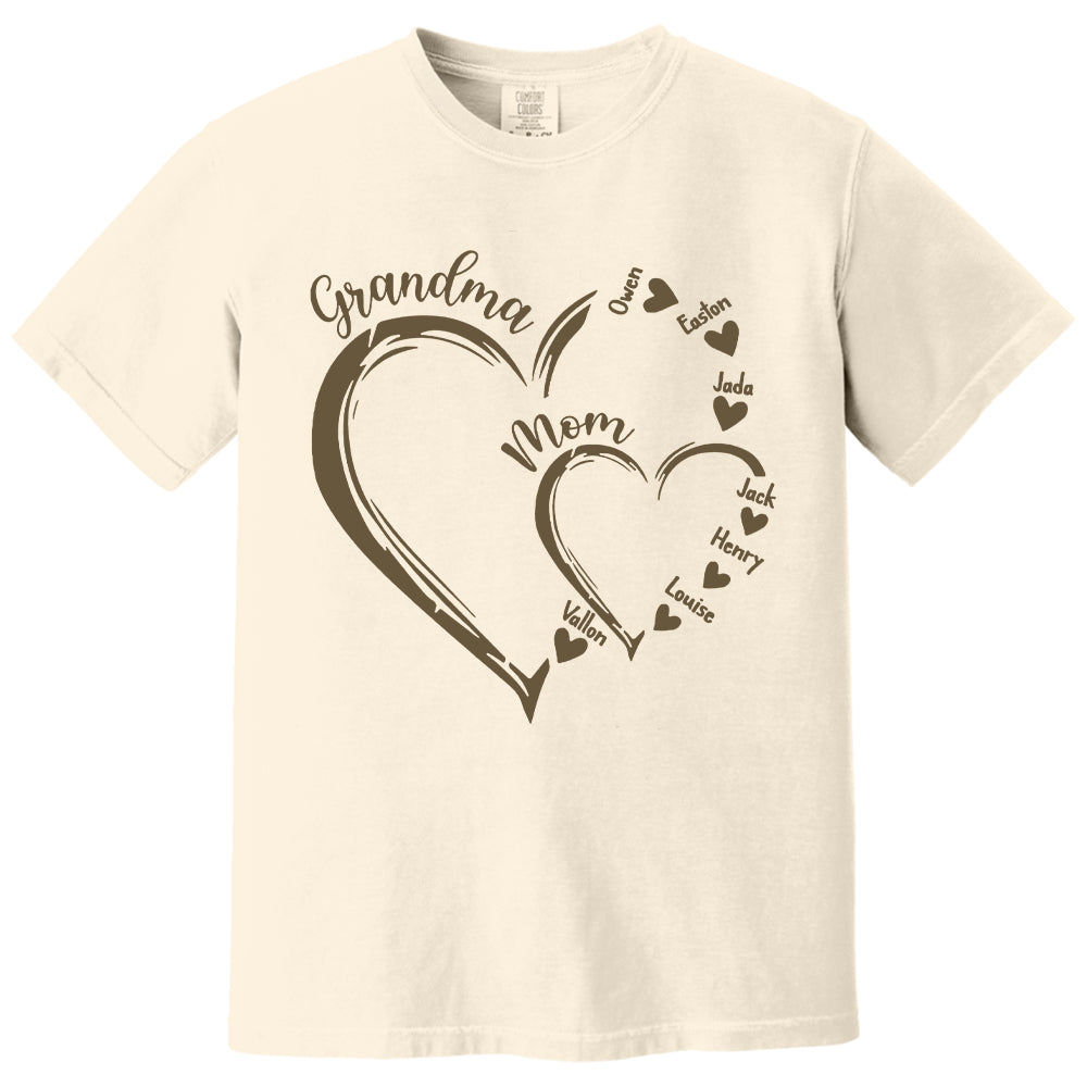 Custom Grandma Mom Heart Shirt, Personalized Nana Shirt, Mimi Shirt - Best Gifts For Mother's Day Nh00