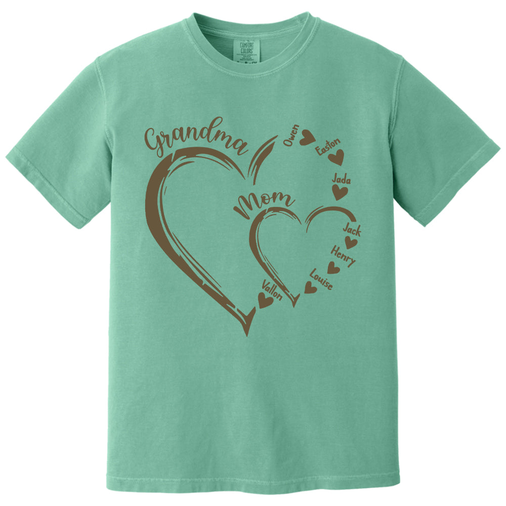 Custom Grandma Mom Heart Shirt, Personalized Nana Shirt, Mimi Shirt - Best Gifts For Mother's Day Nh00