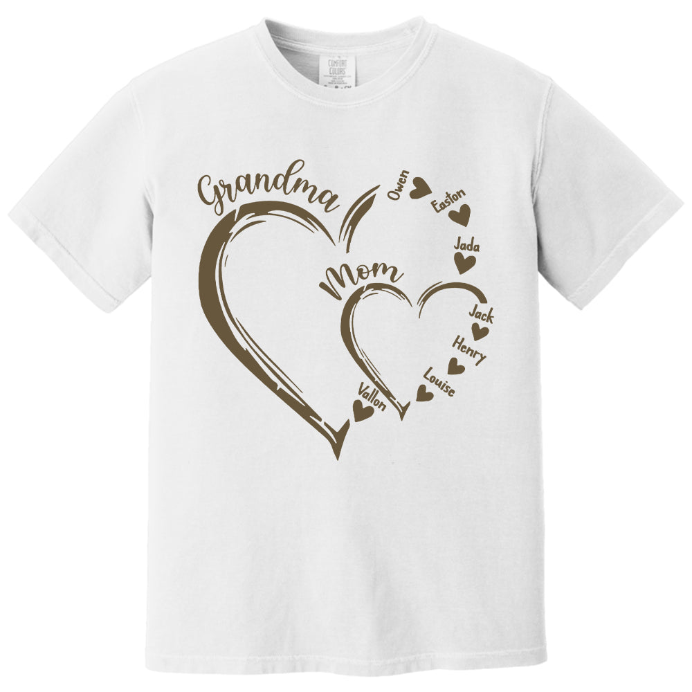 Custom Grandma Mom Heart Shirt, Personalized Nana Shirt, Mimi Shirt - Best Gifts For Mother's Day Nh00