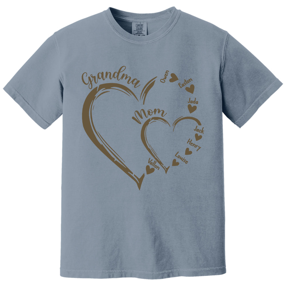Custom Grandma Mom Heart Shirt, Personalized Nana Shirt, Mimi Shirt - Best Gifts For Mother's Day Nh00